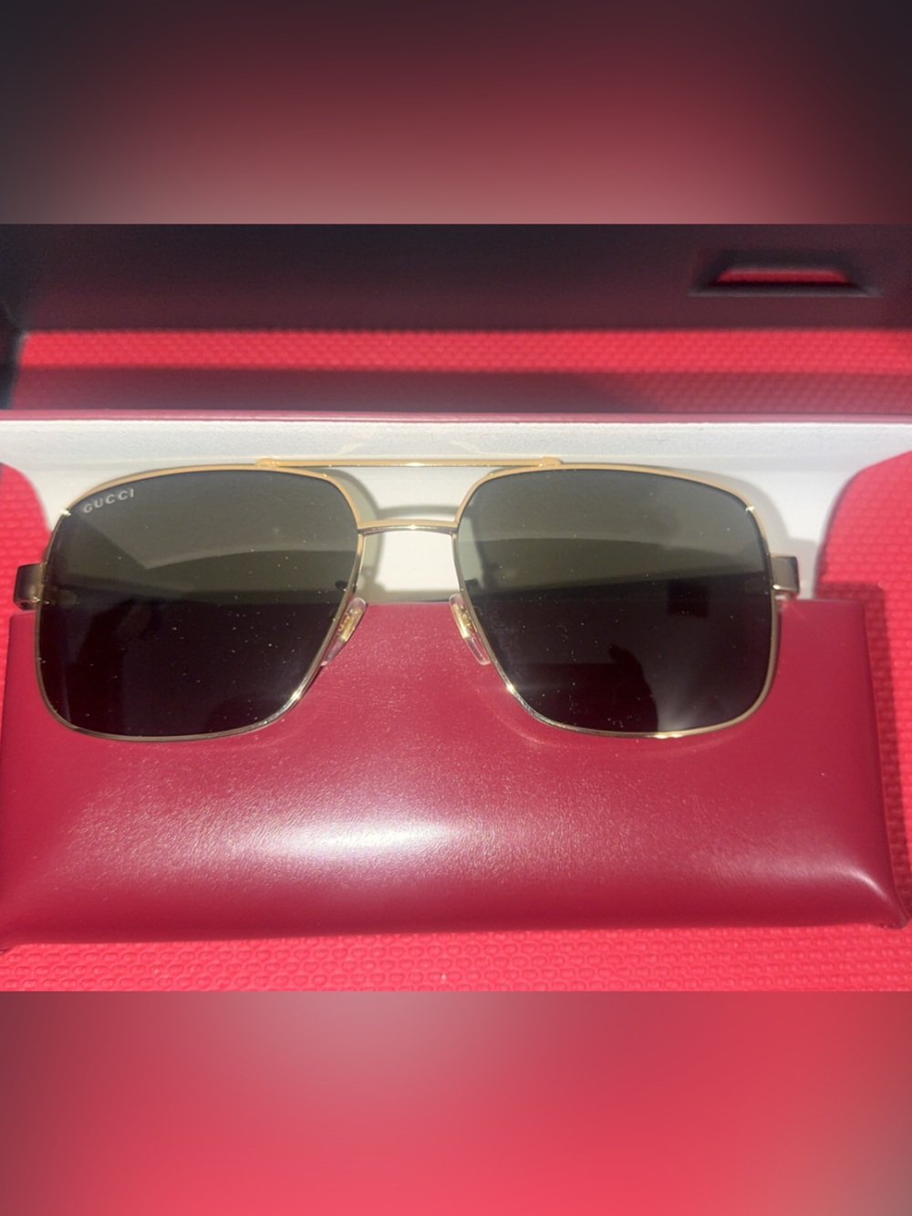 Gucci Gold Frame Black Lens Men’s Sunglasses